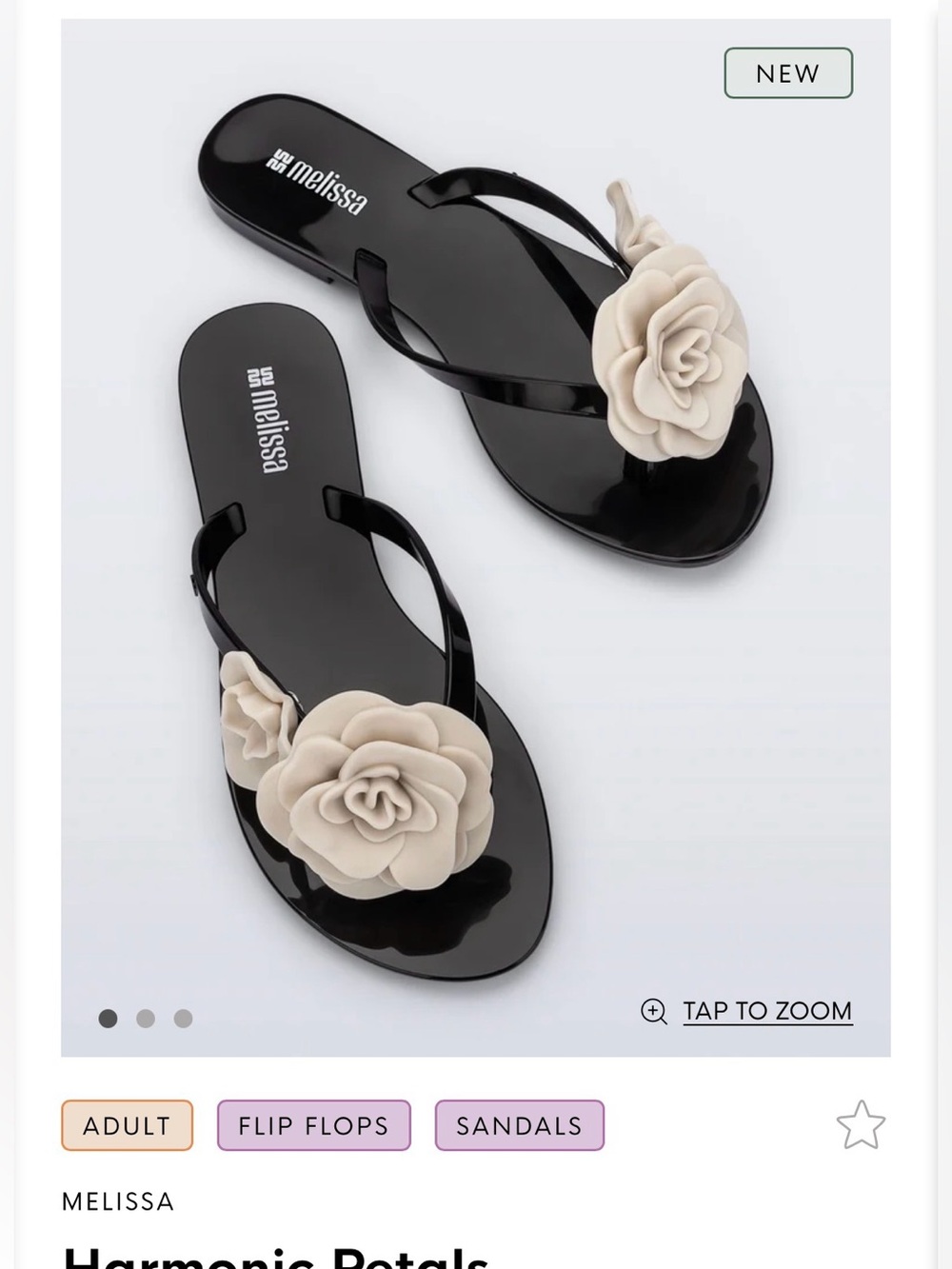melissa Black Flip Flops with Cream Floral Accent